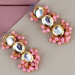 LUCKY JEWELLERY Gold-Plated Kundan-Studded Drop Earrings-picture-31