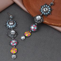 Voylla Silver-Plated Circular Drop Earrings-picture-12