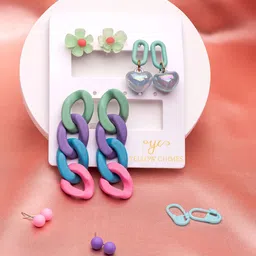 Yellow Chimes Multicoloured Contemporary Drop Earrings-picture-16