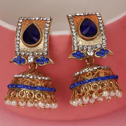 ANIKAS CREATION Blue Dome Shaped Jhumkas Earrings-picture-28