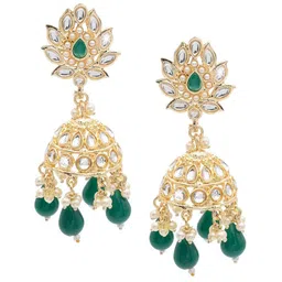 Shining Jewel - By Shivansh Gold Plated Kundan Studded & Beaded Dome Shaped Jhumkas-picture-31