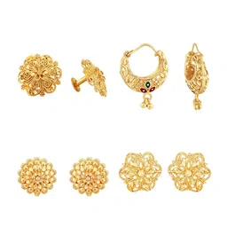 Vighnaharta Set Of 4 Gold-Plated Floral Studs Earrings-picture-31