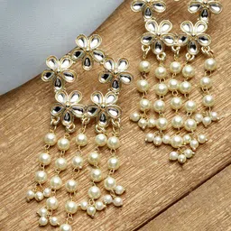 KARATCART Women Gold Plated White Floral Drop Earrings-picture-25