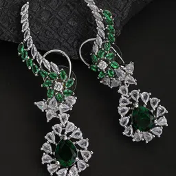 Bhana Fashion White & Green American Diamond Studded Silver-Plated Drop Earrings-picture-31