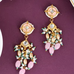 DASTOOR Gold-Plated Kundan Studded Drop Earrings-image-90