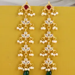 DASTOOR Gold-Plated Kundan Studded Contemporary Drop Earrings-picture-30
