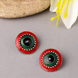 VIRAASI Red & Green Circular Studs Earrings-picture-34