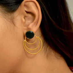 TISHUL JEWELS Gold-Plated Artificial Stones Studded Contemporary Shaped Drop Earrings-picture-23