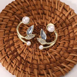 Krelin Gold-Plated Stones-Studded Leaf-Shape Earrings-picture-23