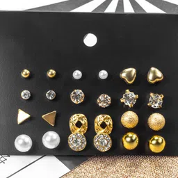 Vembley Gold-Toned Set Of 12 Contemporary Studs Earrings image 1