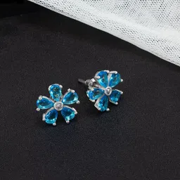 PRIVIU Floral American Diamond Rhodium-Plated Studs Earrings-picture-30
