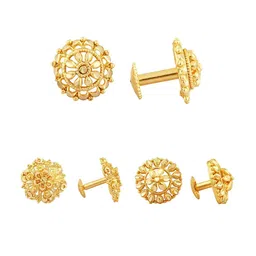 Vighnaharta Set Of 3 Gold-Plated Floral Studs Earrings-picture-35