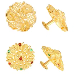 Vighnaharta Set Of 2 Gold-Plated Stones Studded Floral Studs Earrings-picture-24