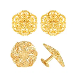 Vighnaharta Set of 2 Gold Plated Floral Studs Earrings-picture-27
