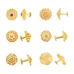 Vighnaharta Set Of 6 Gold-Plated Floral Studs Earrings-picture-13