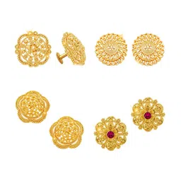 Vighnaharta Set Of 4 Gold-Plated Floral Studs-picture-22