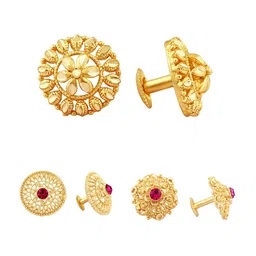 Vighnaharta Set Of 3 Gold-Plated Floral Stud Earrings-picture-24