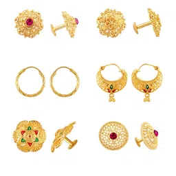 Vighnaharta Set Of 6 Gold-Plated Floral Studs Earrings-picture-36