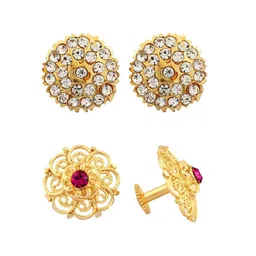 Vighnaharta Set Of 2 Gold-Plated Floral Studs Earrings-picture-31