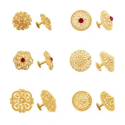 Vighnaharta Set Of 6 Gold-Plated Floral Studs Earrings-picture-12