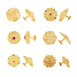 Vighnaharta Set Of 6 Gold-Plated Artificial Stones-Studded Floral Studs Earrings-picture-14