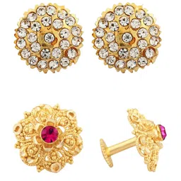Vighnaharta Set Of 2 Gold-Plated Stones-Studded Floral Studs-picture-13