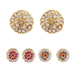 Vighnaharta Set Of 3 Gold-Plated Floral Studs-picture-11