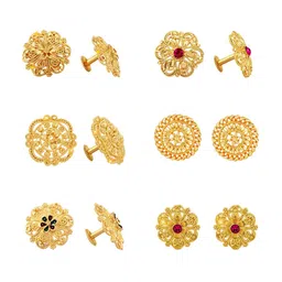 Vighnaharta Set Of 6 Gold-Plated Stone-Studded Floral Studs Earrings-picture-26