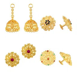 Vighnaharta Set Of 3 Gold Plated Floral Stud Earrings With Removable Jhumkas-picture-17