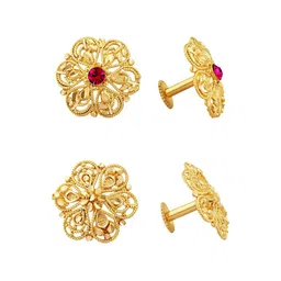 Vighnaharta Set Of 2 Gold-Plated Floral Studs Earrings-picture-16