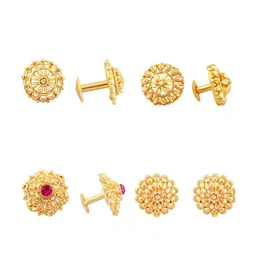Vighnaharta Set Of 4 Gold-Plated Floral Studs Earrings-picture-16