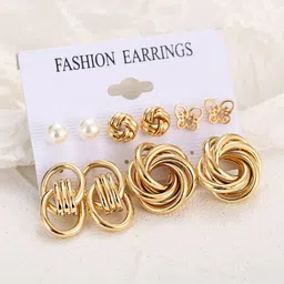 Yellow Chimes Set of 5 Gold-Plated Quirky Studs Earrings-picture-43