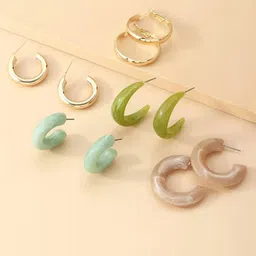 Bohey by KARATCART Set of 5 Gold-Plated Contemporary Half Hoops Earrings-picture-14