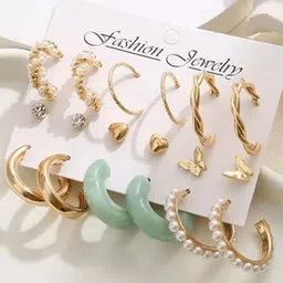 Bohey by KARATCART Set Of 9 Gold-Plated Contemporary Hoop Earrings-picture-31