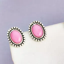 ATIBELLE Silver-Plated Oval Shaped Stud Earrings-picture-29