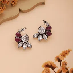 Saraf RS Jewellery Rhodium-Plated American Diamond Studded Contemporary Studs Earrings-picture-23