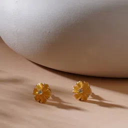 Ruby Raang Gold-Plated Artificial Stones-Studded Floral Shaped Studs Earrings-picture-33