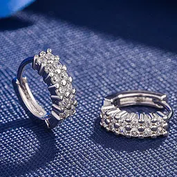 MYKI Silver-Toned Circular CZ Hoop Earrings-picture-30
