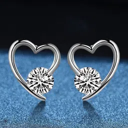 MYKI Silver-Toned Heart-Shaped CZ-Studed Earrings-picture-26
