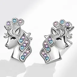 MYKI Silver-Plated Stainless Steel Cubic Zirconia Studded Animal Shaped Studs Earrings-picture-25
