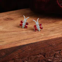 ZINU Silver-Toned & Red Contemporary Studs Earrings-picture-12