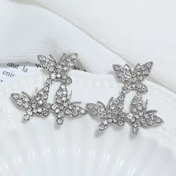 Jewels Galaxy Silver-Plated Contemporary Triple Butterflies Studs Earrings-picture-13