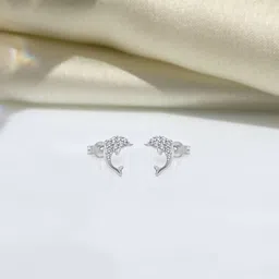 HighSpark 925 Sterling Silver Zircon Stones Studded Dolphin Shaped Studs-picture-26
