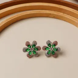 CURIO COTTAGE Green & Rose Gold Floral Studs Earrings-picture-31