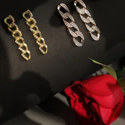 SOHI Gold-Plated & Silver-Toned Contemporary Drop Earrings Pack Of 2-image-7
