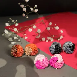 SOHI Pack of 3 Pink & Orange Contemporary Studs Earrings-picture-17