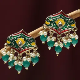 OOMPH Meenakari Floral Studs Pearls Studded Drop Earrings-image-27