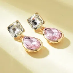 DressBerry Gold-Plated Zircon Stoned Geometric Drop Earrings-picture-31