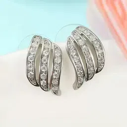 Peora Silver-Plated Cubic Zirconia Studded Studs Earrings image 1