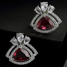 ZENEME White & Red Triangular Studs Earrings-picture-31